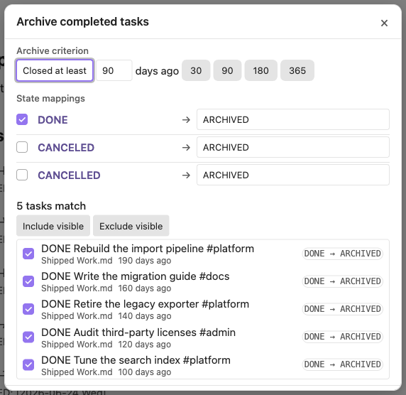 TODOseq archive preview dialog