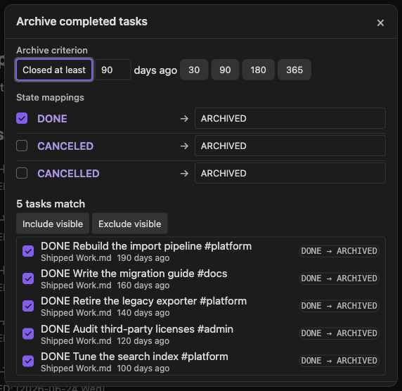 TODOseq archive preview dialog