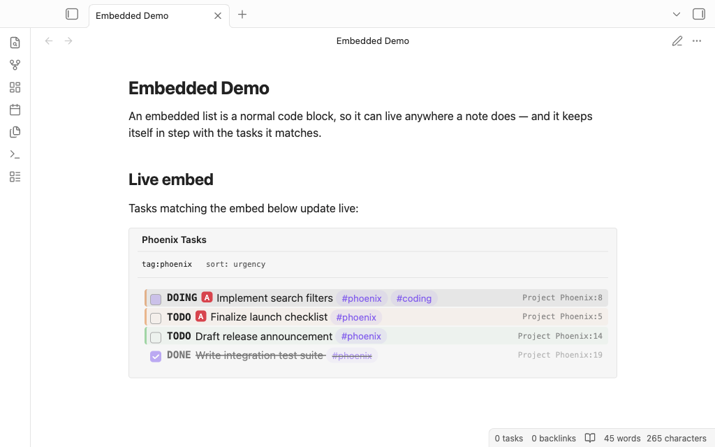 TODOseq embedded task list