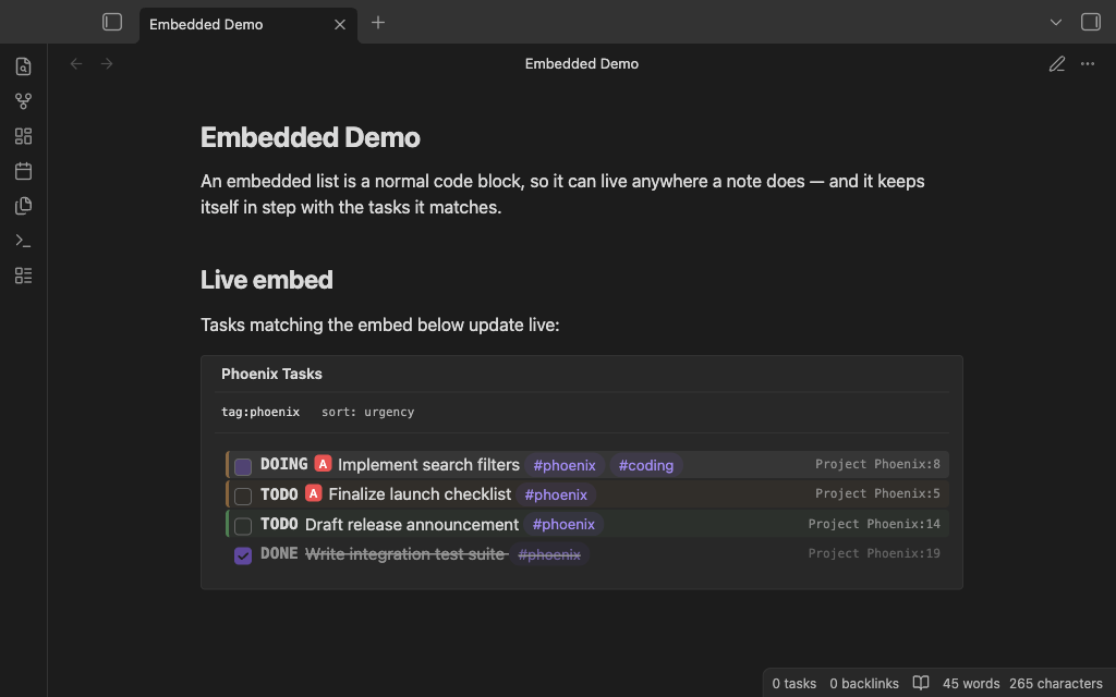 TODOseq embedded task list