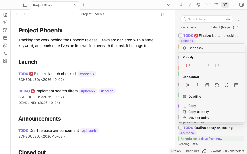 TODOseq with task list side panel