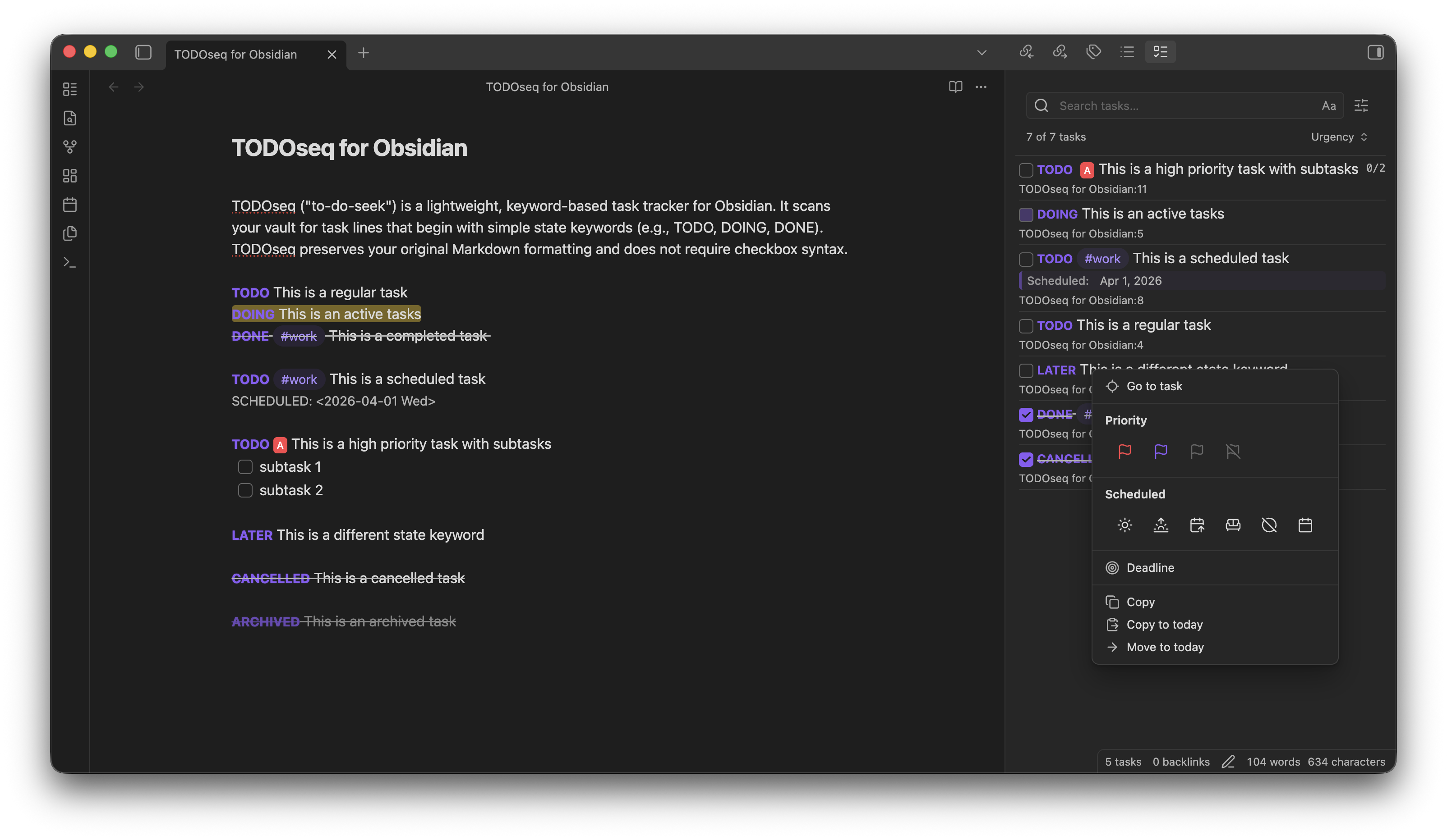 TODOseq with task list side panel