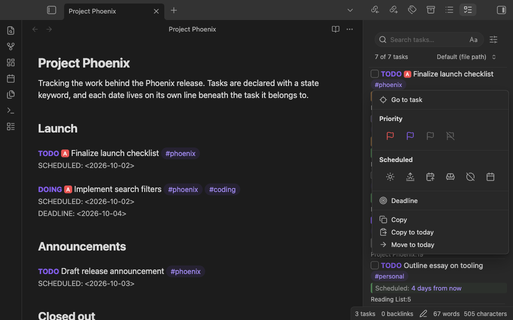 TODOseq with task list side panel